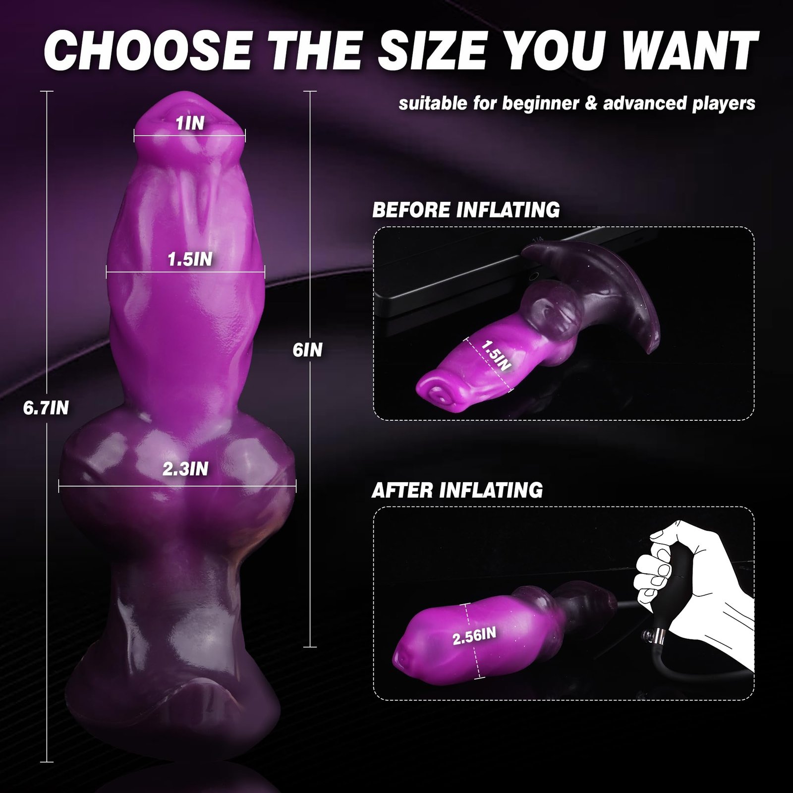 Gradient Violet – Silicone Inflatable Dildo | Body-Safe, Gradient, Pink - Image 5